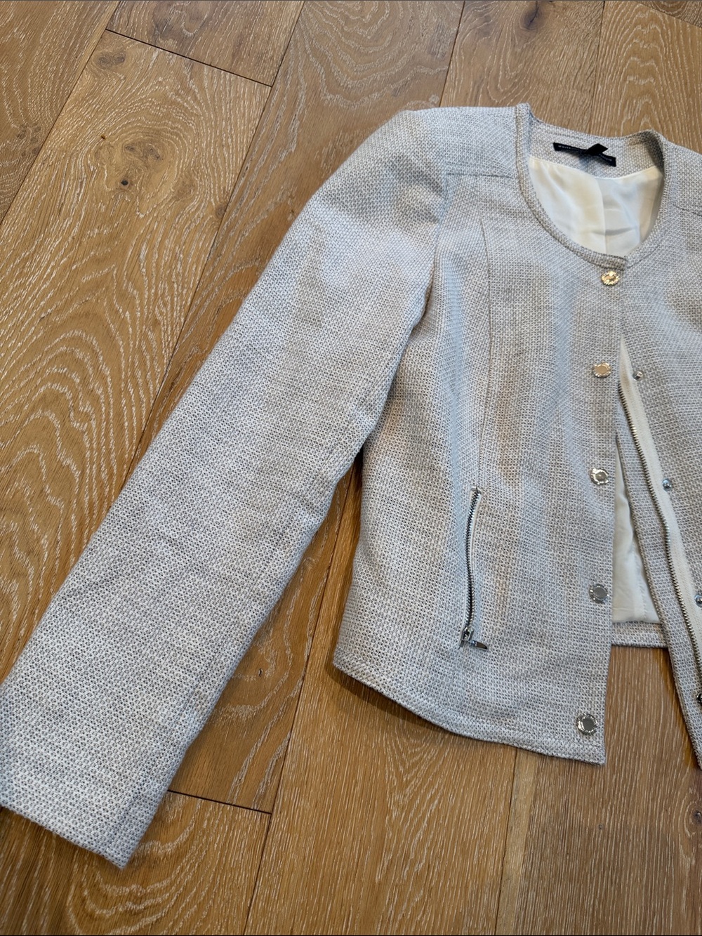 White House Black Market Textured Tweed Snap Front Moto Jacket Size 10 - Picture 4 of 11
